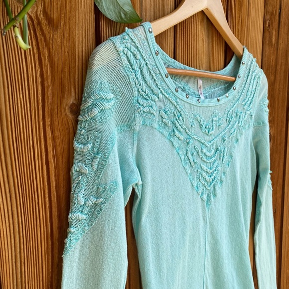 Free People Studded Mesh Aqua Long Sleeve - Picture 4 of 13